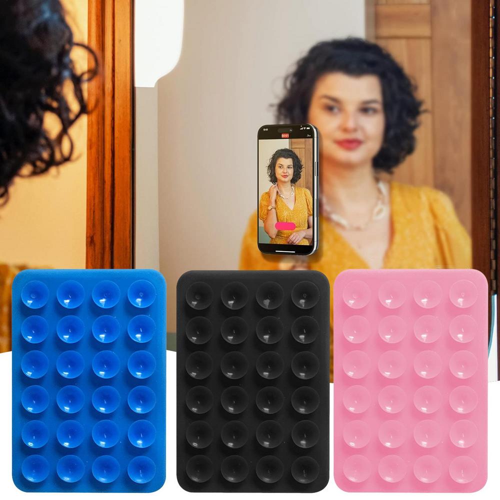 Strong Silicone Suction Cup Phone Mount Adhesive Anti-Slip Square Phone Holder Hands-Free Sticky Cell Phone Grip Stands Black